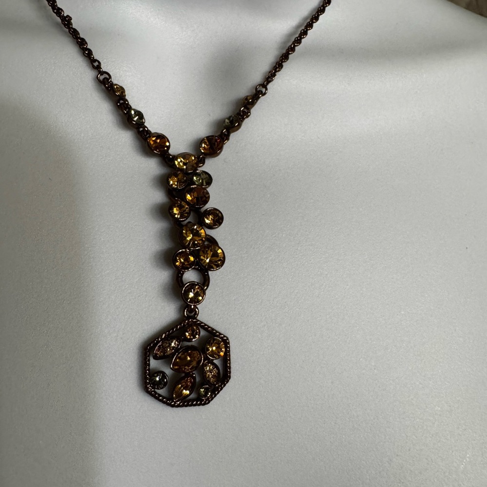 Vintage Signed Givenchy Elegant Gold Topaz Crystal Lariat Y Necklace - Picture 4 of 8